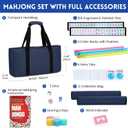 American Mahjong Tile Set,166 Blue Tiles Mahjong Set,4 Colors Mahjong Racks,Travel Mahjong Set with Blue Carrying Bag