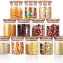 Yibaodan Glass Jars 9OZ, 12 Set with Bamboo Airtight Lids and Labels, Food Cereal Storage Large Spice Containers for Home Kitchen Tea Coffee Flour Herbs Grains