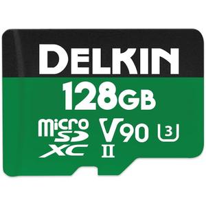 Delkin Devices 128GB Power Micro SD Card UHS-II (U3/V90) - 300MB/s Read, 250MB/s Write, 8K, 4K, 3D, HDR, 360 Recording | Micro SD Card 128GB with SD Adapter