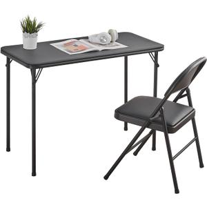BOOSDEN Foldable Table and Chair Set, Folding Card Table and Chairs, Portable Table with Chairs for Indoor Outdoor, Tables Chair Set Space-Saver for Dining, Game, Camping, Apartment, 2 Pack, Black