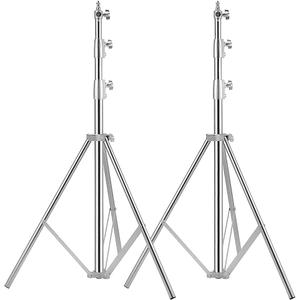 Stainless Steel Light Stand Photography, Spring Cushioned Heavy Duty Tripod Stand, 9.5ft/2.8m, 2 Packs Professional Photography Studio Stands (Stainless Steel-2 Pack, Silver)
