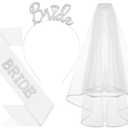 3Pcs Bride to Be Headband with Sash and Veil for Bachelorette Party Decorations, Bridal Shower Accessories for Gift, Favors - Silver