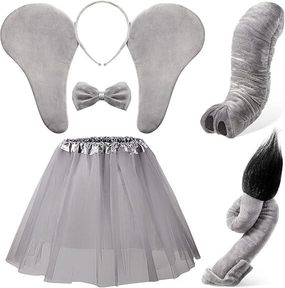 Haysandy Kids Elephant Tutu Skirt Accessories Elephant Headband Ears Nose Tail Bow Tie and Tutu Skirt for Carnival Cosplay