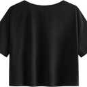 SweatyRocks Women's Casual V Neck Short Sleeve Soild Basic Crop Top T-Shirt (Medium, Black-3)