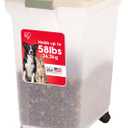 IRIS USA Dog Food Storage Container 58 lbs, Attachable Wheels, for Dog Cat Birds and other Pets, Food Storage Bin, Keep Fresh, Easy Mobility, BPA Free - Made in the USA, Almond/Clear