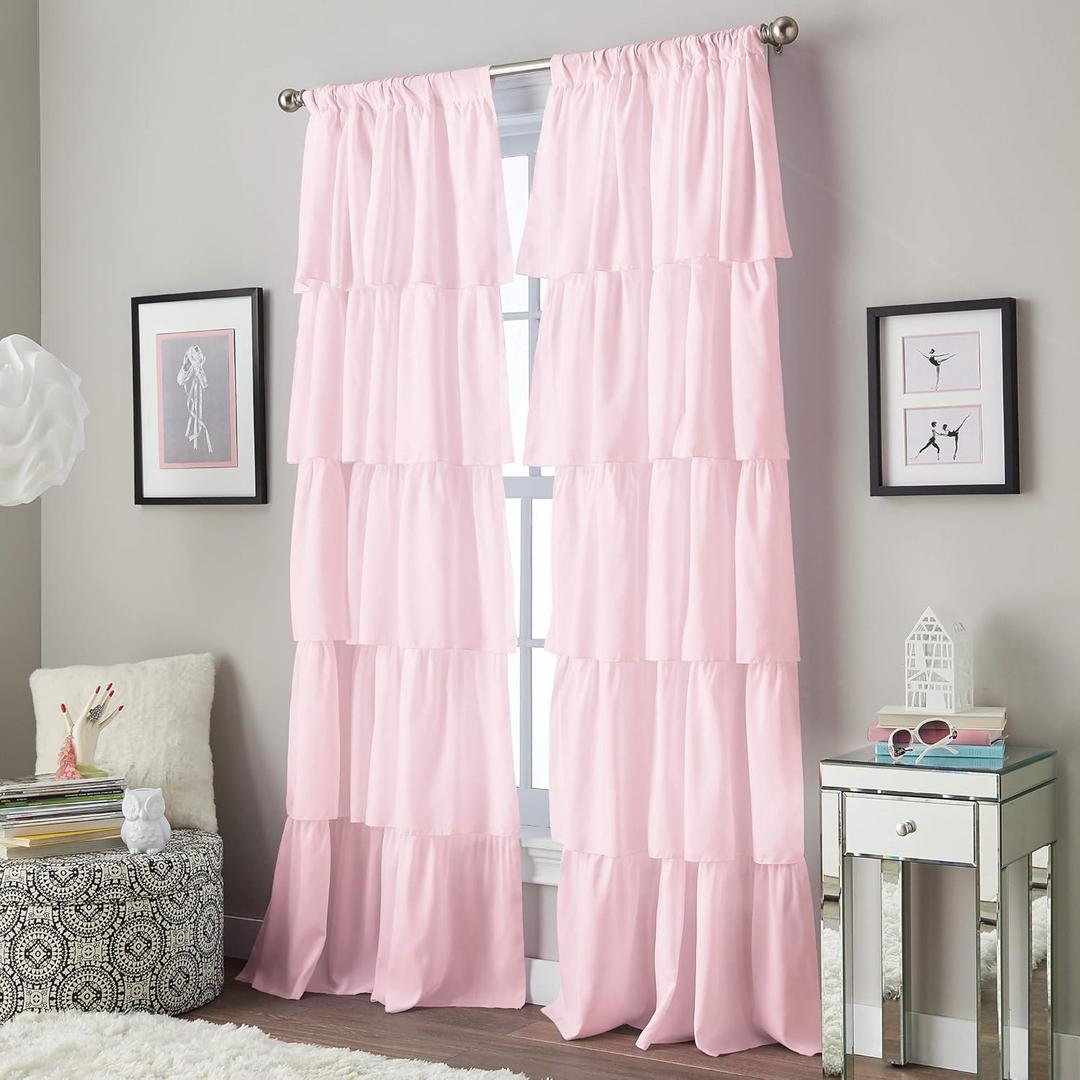 Curtainworks Flounced Ruffle Rod Pocket 100% Polyester, 42 x 63 Inch, 1 Curtain Panel, Pink
