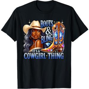 Boots & Bling its a Cowgirl Thing Black Cowgirl Melanin T-Shirt