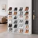 SMILHELTD Vertical Shoe Rack 8 Tiers Narrow Clear Sneaker Storage Holder Luxurious Slim Tall Organizer Space Saving Shelf for Entryway Garage 10.4" W x 64.5" H x 9.8" D (Transparent)