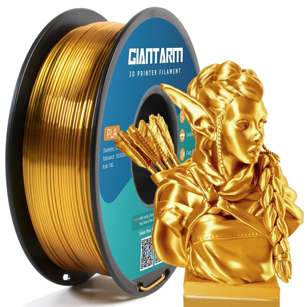 GIANTARM 3D Printer Filament, Silk Gold Pla Filament, 1Kg(2.2lbs) Spool, 1.75mm Dimension Accuracy +/- 0.03mm, 3D Printing Filament