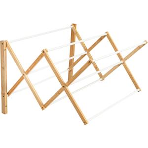 Household Essentials Bamboo and Metal Wall Mount Extendable Drying Rack, Compact Upscale Laundry Rack with 8 Dowels, White, 17.75" H x 28" W x 22.5" deep