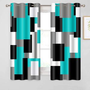 Teal Black Geometric Curtains for Bedroom 52x63inch Modern Abstract Blackout Curtains Insulated Room Darkening Window Drapes for Living Room 2 Panels
