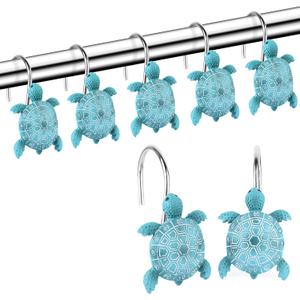 Sea Turtles Shower Curtain Hooks Rings for Bathroom, Metal Shower Curtain Hanger Hooks, Decorative Bath Room Accessories Set,Tropical Beach Fashion Theme Bathroom Decor