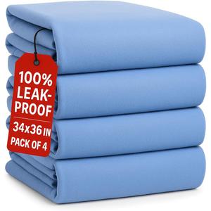 Epicessentials Incontinence Bed Pads Washable Waterproof Mattress Protector 34" x 36" Holds Up to 6 Cups - 500 GSM Heavy Absorbency Pee Pads for Adults, Dogs and Kids Bedwetting - 4 Pack - Green/Blue