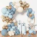 Amandir 153pcs Dusty Blue Balloon Garland Arch Kit, Different Sizes 18 12 10 5 inch Blue White Sand Latex Metallic Confetti Gold Balloons Baptism Birthday Boho Baby Shower Party Decoration Supplies