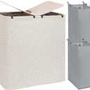STORAGE MANIAC Double Laundry Hamper, 136L Laundry Sorter with Lid and Removable Bags, Clothes Hamper, Large 2 Section Clothes Basket with Handles for Small Space, Dorm, Closet, Bathroom, Beige