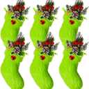 Realspring 6 Pack Lime Green Furry Christmas Stockings Ornaments for Xmas Tree Green Christmas Hanging Stocking Decorations Cozy Faux Fur Treat Bag for Party Fireplace Home Mantel Decor