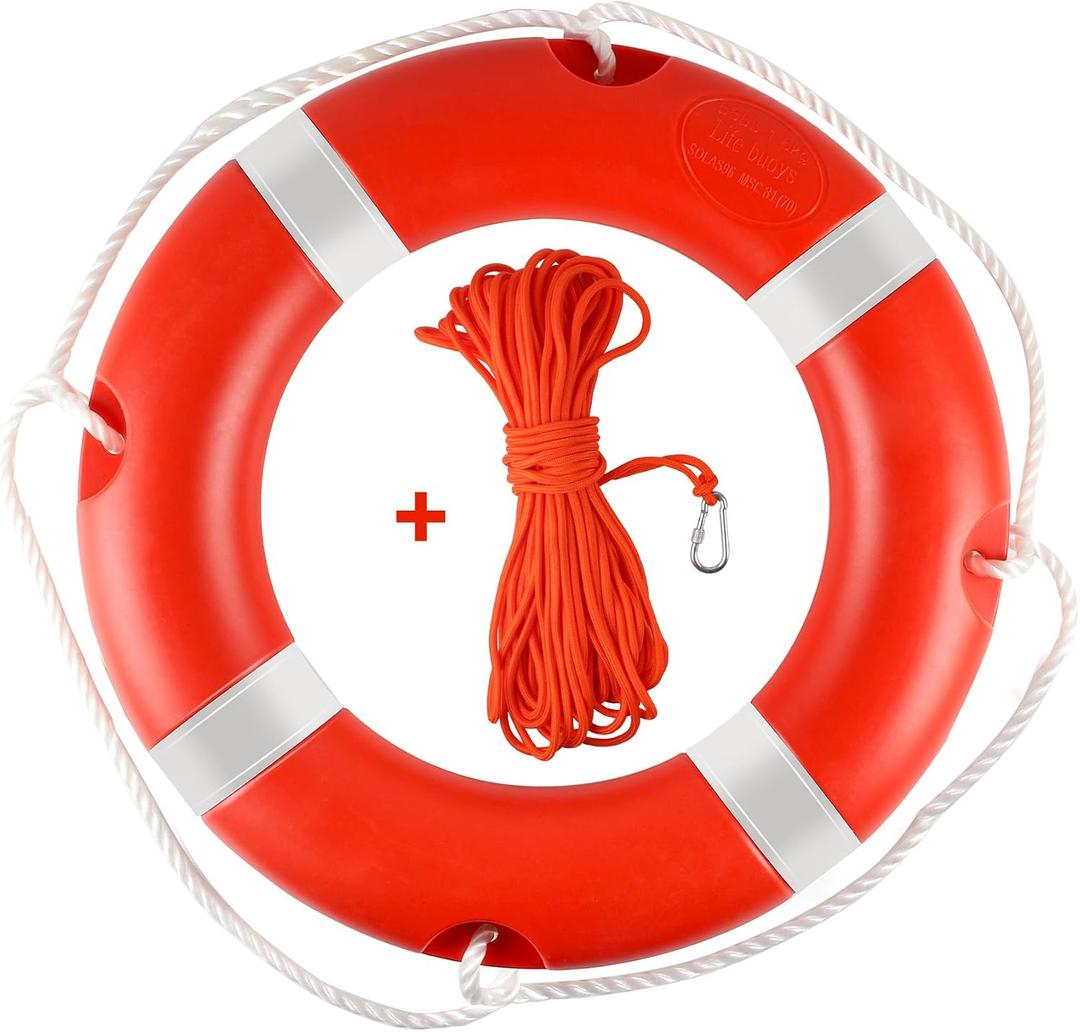 Life Ring 23"/28" Boat Safety Throw Rings with Water Floating Lifesaving Rope Life Preserver Ring Buoy with Reflective Tape & Grab Lines for Rescue Lifesaving - Orange