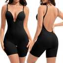 Slimers Backless Shapewear Tummy Control: Low Back Plunge Shapewear Bodysuit - Slimming Built-In Bra Full Body shaper Woman (Large, Black)