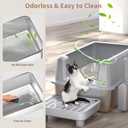 PereHome Stainless Steel Cat Litter Box with lid, Extra Large Metal Litter Box for Big Cats XL High-Sided Steel Litter Pan with Anti-Leakage Design, Odorless, Easy Clean, Includes Scoop (Gray)