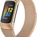 surundo Compatible with Fitbit Charge 6/Charge 5 Bands for Wmen Men, Metal Mesh Milanese Loop Adjustable Strap Replacement for Fitbit Charge 6/Charge 5 Advanced Fitness & Health Trackers