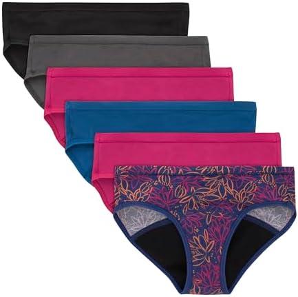 Hanes Girls' Big Underwear, Comfort, Period. Panties, Moderate Protection, 6-Pack, Hipster-Multi-6 Pack 18