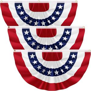 3Pack 2X4FT American Pleated Fan Flag, USA Patriotic Half Fan Bunting Flag, 4th of July Decorations Flags, Red White and Blue Independence Day Decor Indoor Outdoor