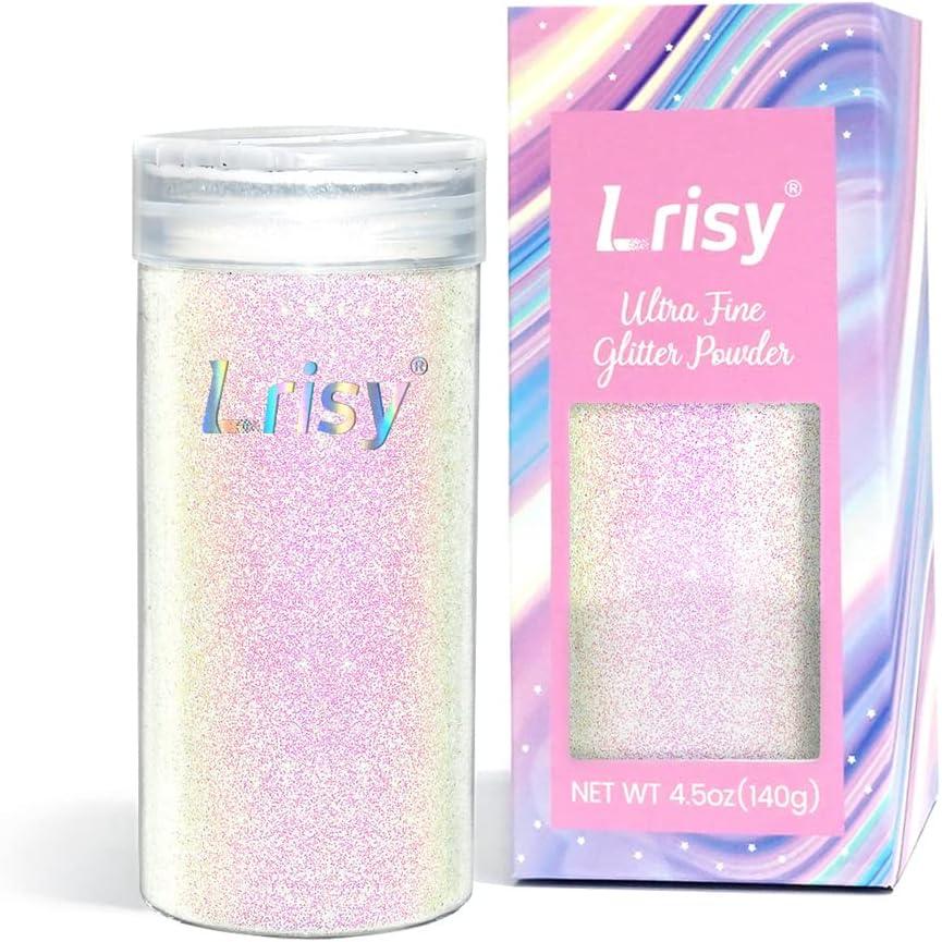 Lrisy Iridescent Extra Fine Glitter Powder with Shaker Lid, Craft Glitter Sequins for Epoxy Resin, Slime,Tumblers,Nail&Painting Arts 140g/4.5oz (Ultra Thin Brighter Iridescent Dream Pink and White)