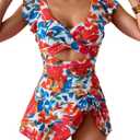 Aidonger One Piece Swimdress Swimsuit for Women Tummy Control Ruffle Swim Dress Skirt V Neck Cutout Wrap Bathing Suit (L)