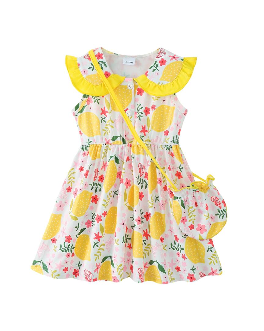 Saeaby Baby Girl Clothes Summer Dress Toddler Lemon Dresses Ruffled Sundress for Girls Cute Casual Outfit 12-18 Month Girl Clothes 1 Year Old Birthday Gift