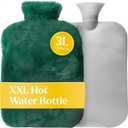 Qomfor XXL Large Hot Water Bottle with Faux Fur Cover  Cozy 3L Hot Water Bottle for Bed Warming, Pain Relief, Cramps & Back Pain  Durable, Safe, & Long-Lasting Water Hot Bottle for Sleeping (Green)