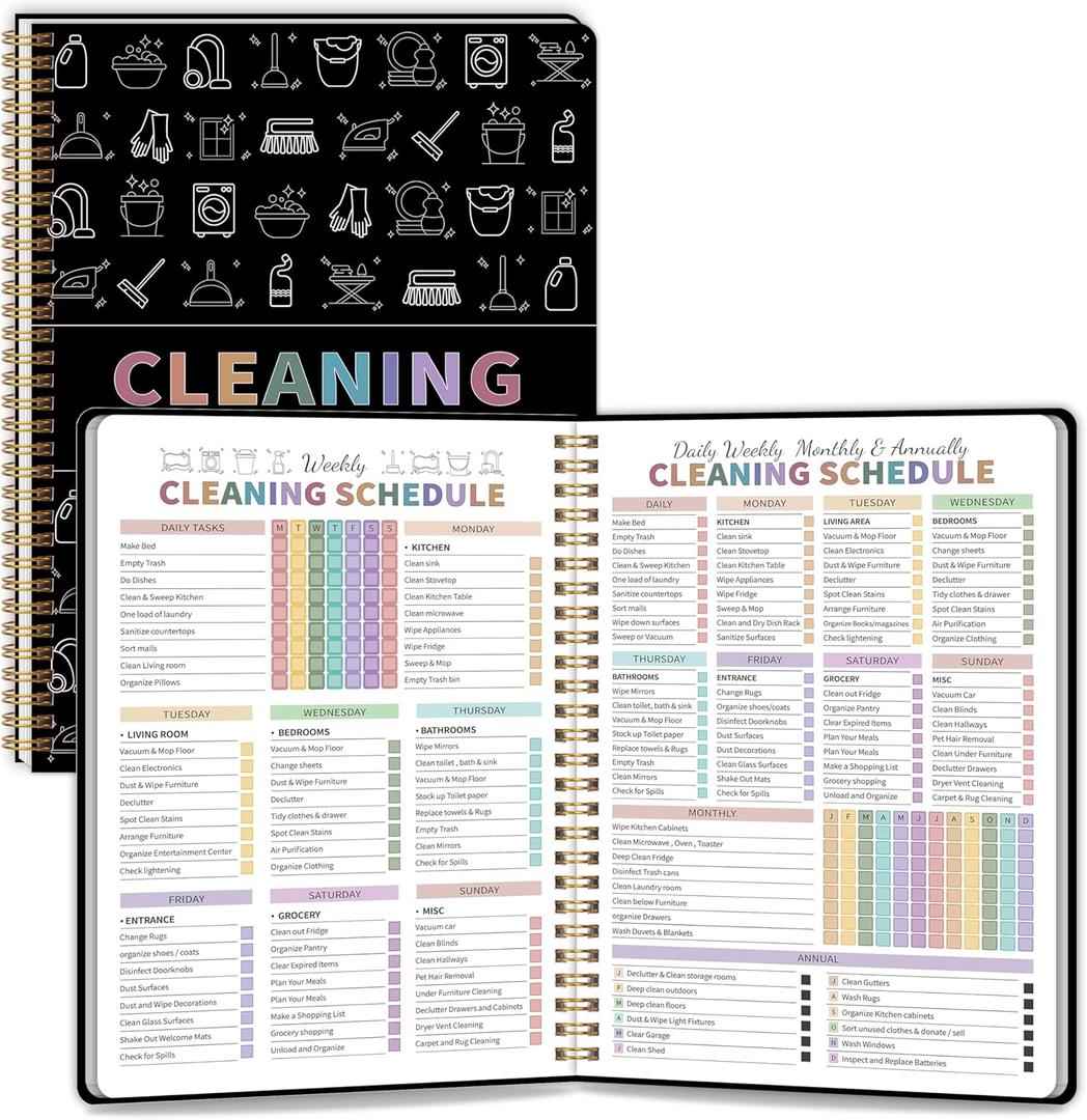 ADHD Cleaning Planner for Adults Women, Cleaning Schedule and Checklist Notebook, Cleaning and Organizing Planner, Daily Weekly Monthly Schedule Household Cleaning Checklist Planner (Black A4)