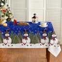 Horaldaily Christmas Tablecloth 60120 Inch Rectangular, Winter Snowman Trees Blue Washable Seasonal Table Cover for Party Picnic Dinner Decor