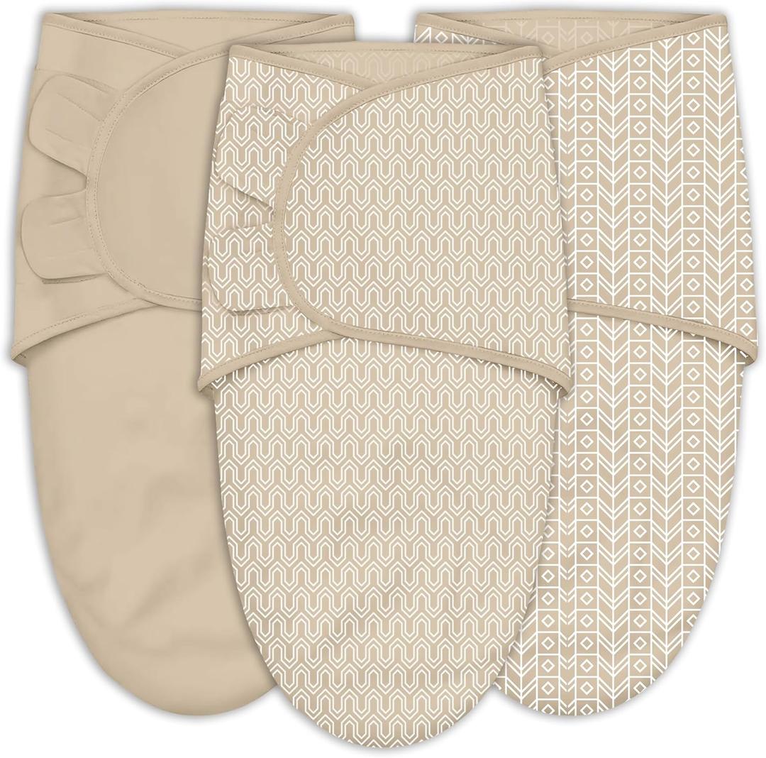 SWEET DOLPHIN 3-Pack Baby Swaddle Sleep Sacks - Newborn Swaddle Blanket with Soft Cotton - Ergonomic Wrap for Boys and Girls, 0-3 Months, Brown (One Size)