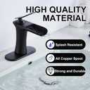Wovier Matte Black Waterfall Bathroom Sink Faucet, Single Handle Single Hole Brass Lavatory Vanity Faucet, Basin Mixer Tap with Supply Hose and Pop Up Drain Assembly (Short Body)