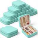 12 Pcs Travel Jewelry Case, PU Leather Mini Jewelry Box Organizer, Portable Storage for Rings Earrings Necklace Bracelet, Bridesmaid Proposal Gift for Women Wedding, Blue