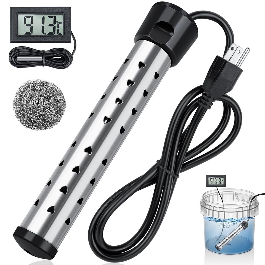 2000W Immersion Water Heater 304 Stainless Steel, Portable Water Heater with LCD Thermomete Heats up Quickly in Minutes for Buckets, Inflatable Pools and Tubs