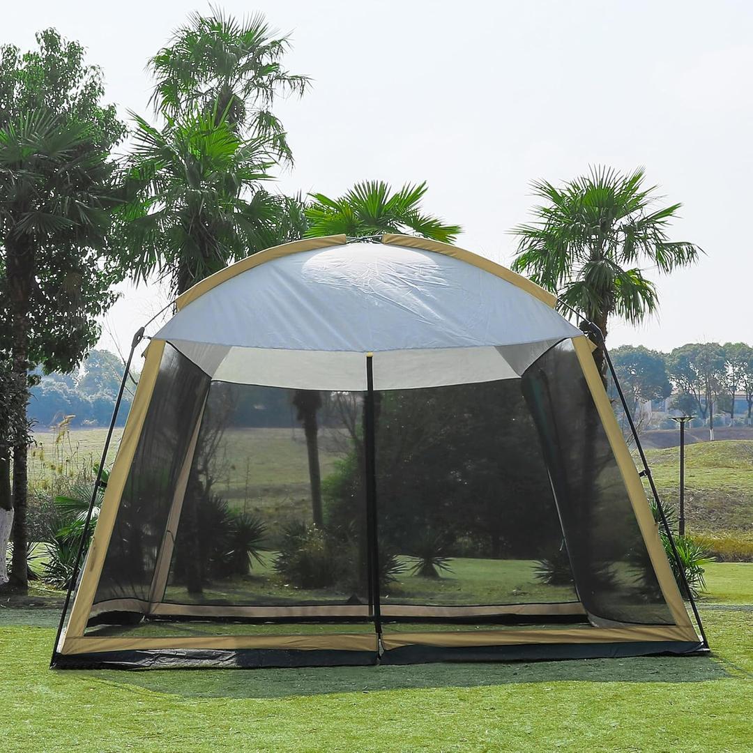 GREGIN Screen House Room 11x11 Ft Mesh Net Tent Canopy Shelter Gazebo, Easy Setup & Waterproof & Sunshade, Suitable for Camping Trip, Backyard, Beach, Picnic