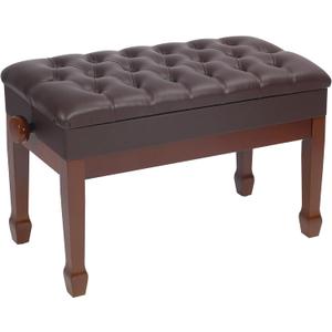 Duet Piano Bench with Storage,Adjustable Heavy Duty Wooden Double Keyboard Piano Bench Seat with PU Leather Cushion, Brown