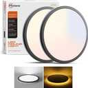 Matane 2Pack LED Flush Mount Ceiling Light Fixture with Night Light, 12inch 24W 2400LM 3000K/4000K/5000K Selectable, Dimmable LED Ceiling Lights for Bedroom, Dining Room, Kitchen, Round Black
