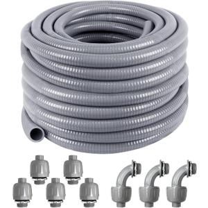 Liquid-Tight Conduit 100 ft and 8 Pieces of Connector Kit,Electrical Conduit 3/4 100ft UL Certification,Flexible Conduit with 5 Straight and 5 90-Degree Conduit Connector Fittings