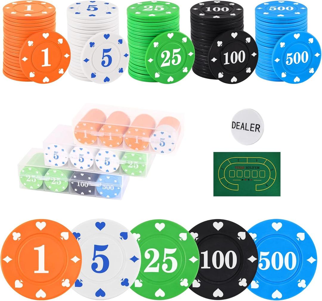 Plastic Poker Chips Set with Storage Box for Blackjack, Texas Hold'em, Night Poker Games