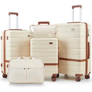 NEISIA Luggage Sets 3 Piece with TSA Lock Hardside PC+ABS Carry On Suitcase with Spinner Wheels Lightweight Rolling Travel Luggage Sets with YKK Zippers (Beige), 5 piece sets（20/24/28/DB/TB）