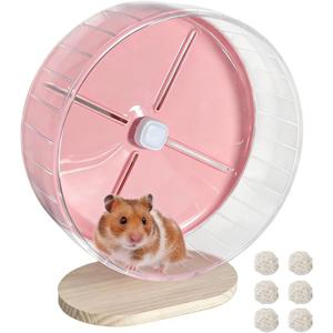 Silent Hamster Wheel,10.2 Inch Quiet Spinner Syrian Hamster Running Wheel,Anti-Skid & Adjustable Stand for Gerbils, Rats, or Other Small Pets,Pink