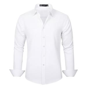 Mens Non Iron Button Down Shirt Long Sleeve Slim Fit White Wrinkle Free Basic Business Casual Shirts M