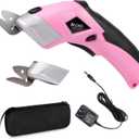 VLOXO Cordless Electric Scissors with 2 Blades Rechargeable Powerful Shears Cutting Tool for Fabric Cardboard Carpet Leather Felt with Charger & Storage Box-Pink