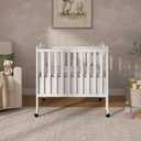 Dream On Me 2-In-1 Lightweight Folding Portable Stationary Side Crib In White, Greenguard Gold Certified, Baby Crib To Playpen, Folds Flat For Storage, Locking Wheels, 40"L x 26"W x 38"H
