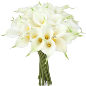 24 Pcs White Artificial Flowers Fake White Calla Lily Silk Flower Real Touch for Wedding Office Home Kitchen Decor