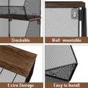 2 Tier Fruit Basket for Kitchen Counter, Stackable Onion and Potato Storage Basket, Wall Mounted Wire Basket with Wood Lid, Hanging Kitchen Storage Vegetable Organizer, 11.8 x 7.1 x 8.6 Inch