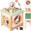 PairPear Wooden Activity Cube Montessori Toys Wooden Play Cube Activity Center Baby Busy Board Multifunctional Early Educational Development Toys Sensory Gifts for Toddlers Girls Boys 1 2 3 Year Old