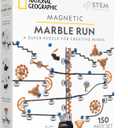 National Geographic Magnetic Marble Run - 150-Piece STEM Building Set for Kids & Adults with Magnetic Track & Trick Pieces & Marbles for Building A Marble Maze, STEM Project